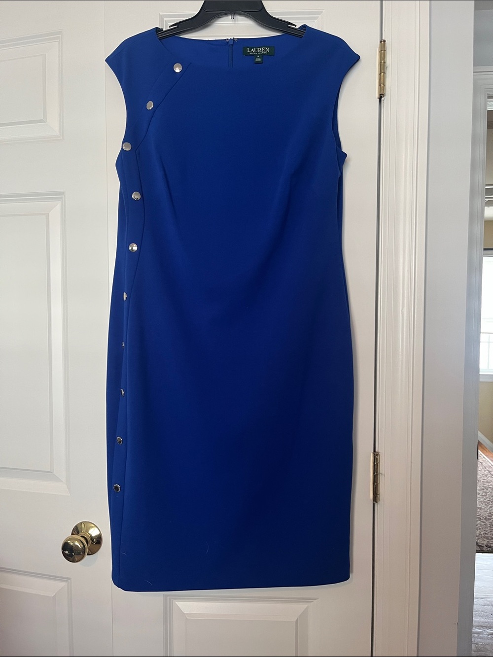 LAUREN Ralph Lauren Cobalt Blue Button-Trim Midi Sheath Dress